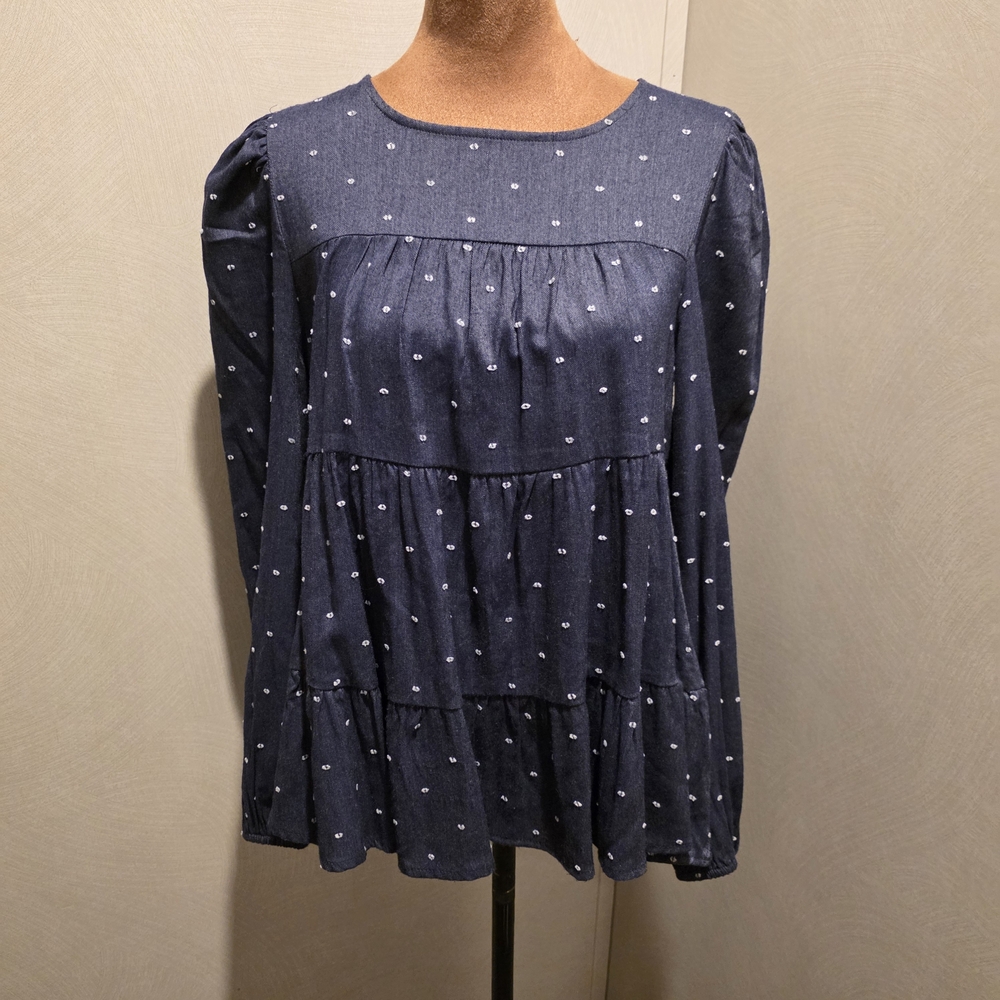 Blu Pepper Dark Blue Blouse with White Dots